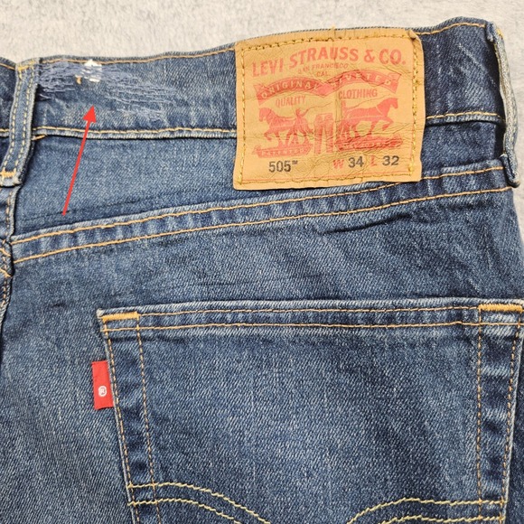 NWT Levis 505 Reg Straight Jeans Dark Wash Mens 34x32 Whiskering RARE One-R Tab - Picture 8 of 11